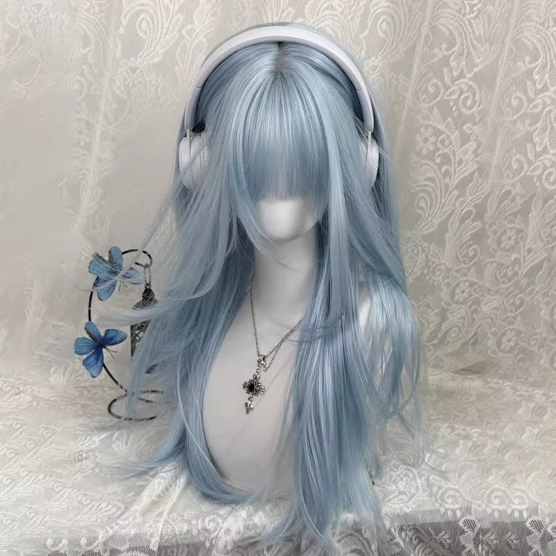 Perruque longue et droite bleu - Anime Cosplay Thick avis et prix